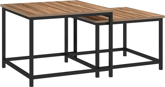 Set van 2 industriële bijzettafels met houtlook
