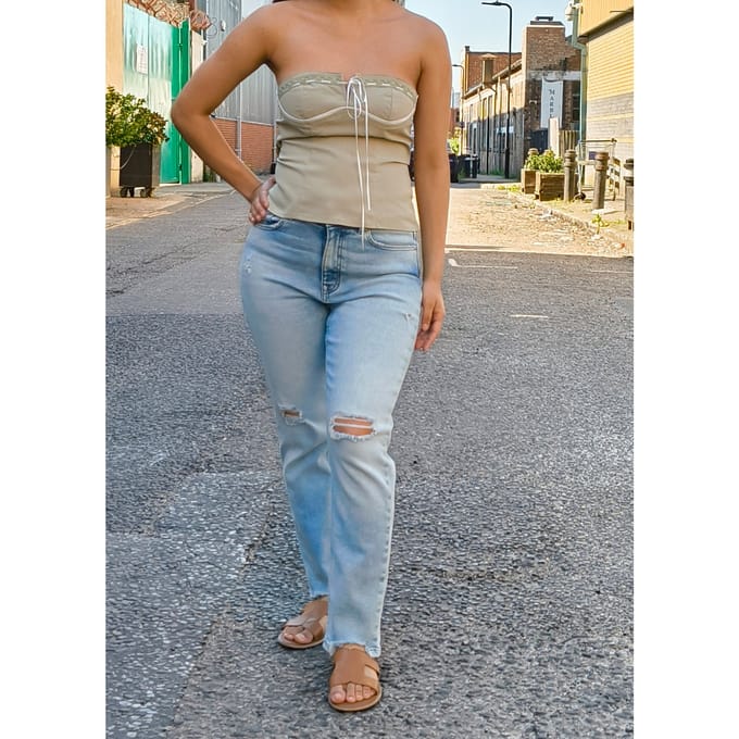 Sage Green Lange Mono Strik Korset Top Sage