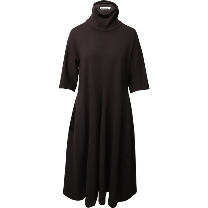 Jil Sander A-lijn jurk met col in bruine modal