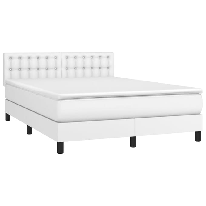 vidaXL - Boxspring - met - matras - en - LED - kunstleer - wit - 140x200 - cm