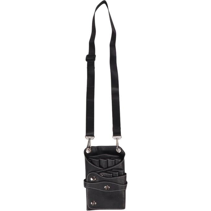 Haarschaar Etui Dubbellaags Waterdicht PU Leer Kappersgereedschapstas met Riem voor Salon black