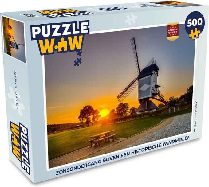 Puzzel Zonsondergang boven een historische windmolen - Legpuzzel - Puzzel 500 stukjes