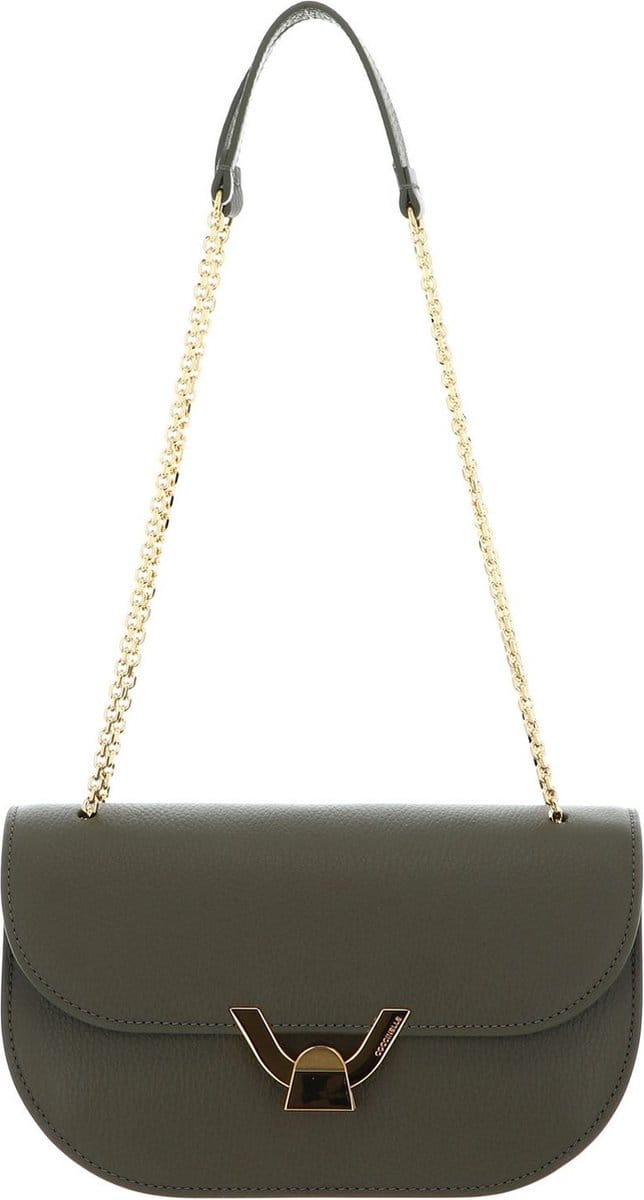 COCCINELLE Leren Schoudertas Dew Handbag Grained Leather Laurel Green Olijfgroen