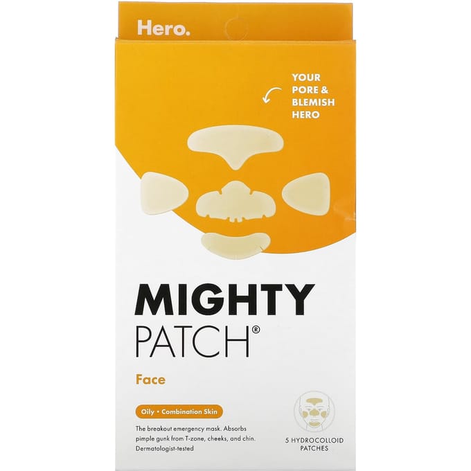 Hero Cosmetics, Mighty Patch, gezichtspatch, voor vette en gecombineerde huid, 5 hydrocolloïde patches yellow
