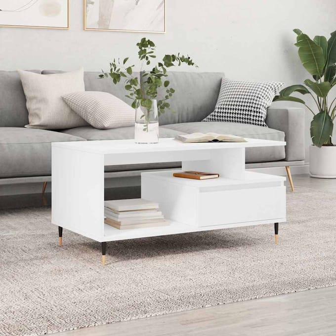 vidaXL - Salontafel - 90x49x45 - cm - bewerkt - hout - wit