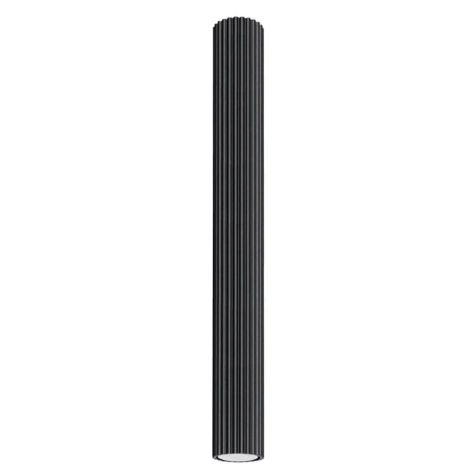 Plafondlamp KARBON 60 extra lange geribbelde buisspot van 60 cm - Sollux Lighting - IP20 - Zwart aluminium behuizing - 6.5 x 6.5 x 60 cm - 1 x GU10 LED, exclusief lichtbron - Max. 10 W - Minimalistische plafondlamp voor gang, hal en woonkamer