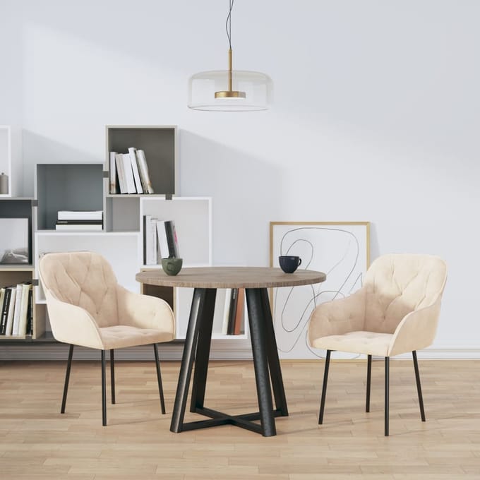 vidaXL - Eetkamerstoelen - 2 - st - fluweel - crèmekleurig