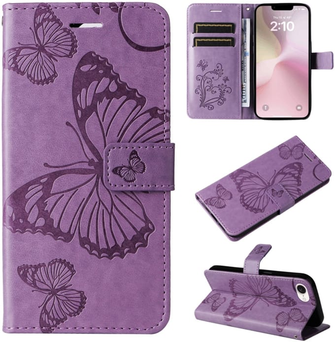 BoekCover Hoes Etui geschikt voor Apple iPhone 16e - iPhone 17ePaars - Vlinder