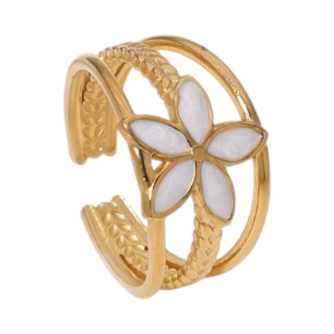 Rvs sieraden -Goudkleurige verstelbare ring met emaille bloem - trendy