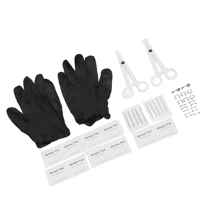 42 stuks Body Piercing Kit Roestvrij Staal Verschillende Vormen Naalden Piercing Klemmen voor Oren Navel white