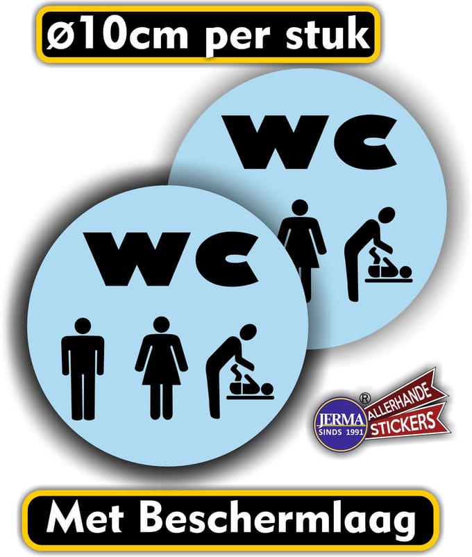 WC deur sticker man, vrouw en baby verzorging set 2 stuks