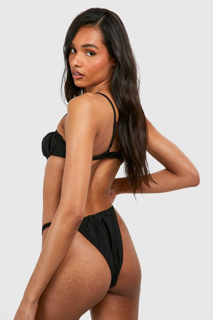 boohoo Dames Lange geraffleerde cup-detail bikiniset | Zwart | Maat: 44