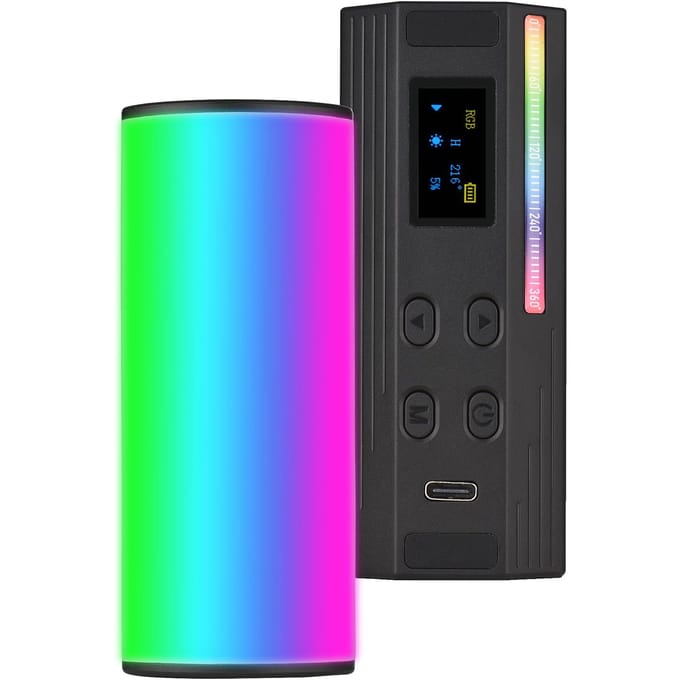 Andoer W100RGB Mini LED Videolamp Oplaadbaar RGB Invullicht 2500K-9000K Dimbaar 20 Verlichting zwart