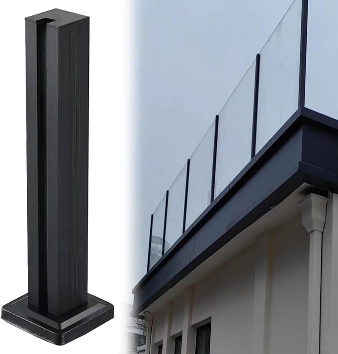 Leuning Post - Glas Balustrade Ondersteuning - Terras Afscheiding - Roestvrij Staal - 125cm Hoog - Zwart