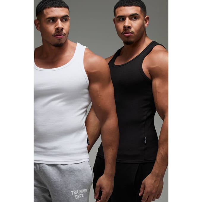 Men's Active Gym Muscle Fit 2 Pack Geribde Vestjes | Size Medium