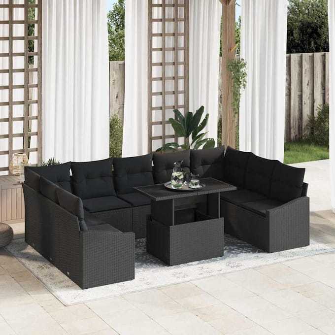 vidaXL - Bankstel - 10 - st - Zwart - poly - rattan