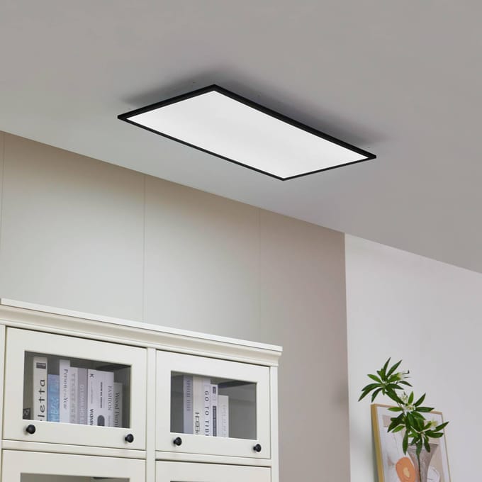 Lindby LED paneel Lamin, zwart, 80 cm, CCT, dimbaar, afstandsbediening