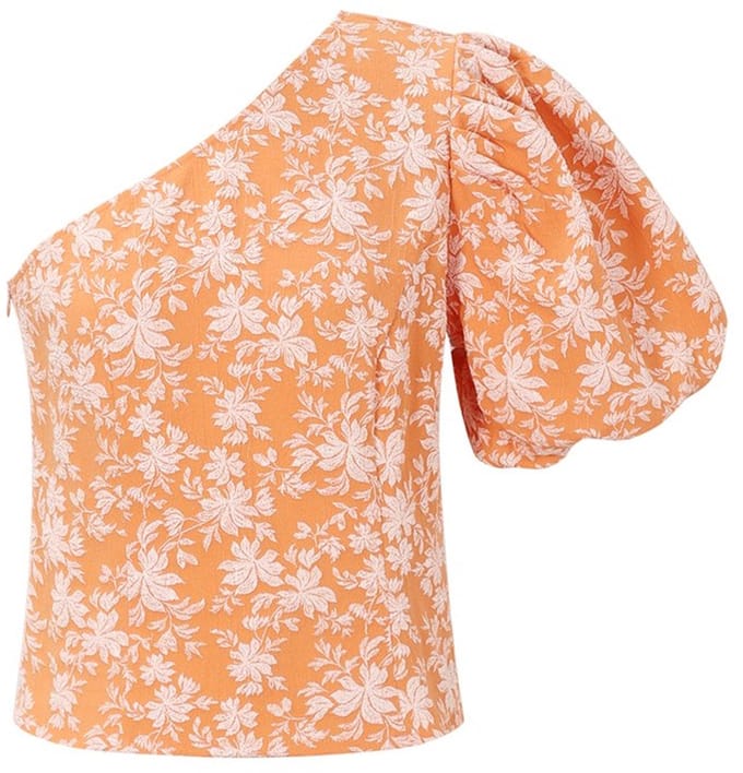 Bloementop met één schouder Oranje/M
