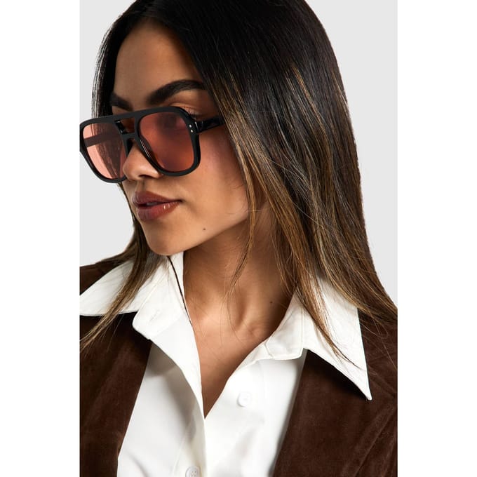 boohoo Dames Retro Aviator Zonnebril | Dark Brown