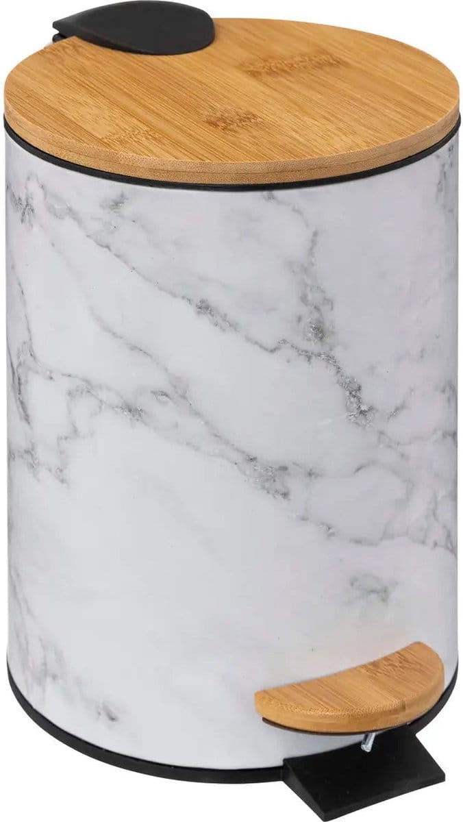 5Five Afvalemmer Léa 3L - Soft close - Marmer effect wit