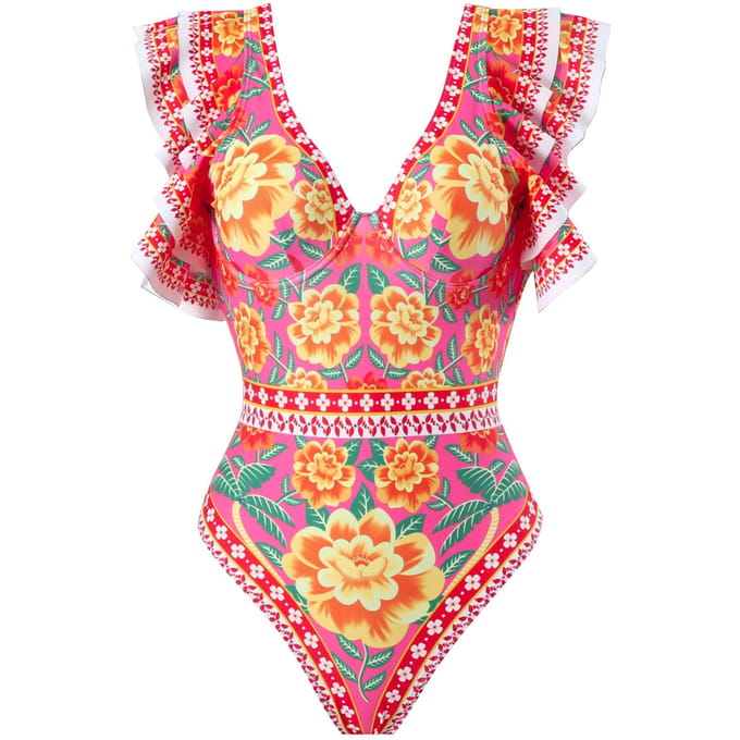 Nieuw Sexy Eendelig Badpak Dames Bedrukt Tweedelig Chiffon Rok Badpak Set M red