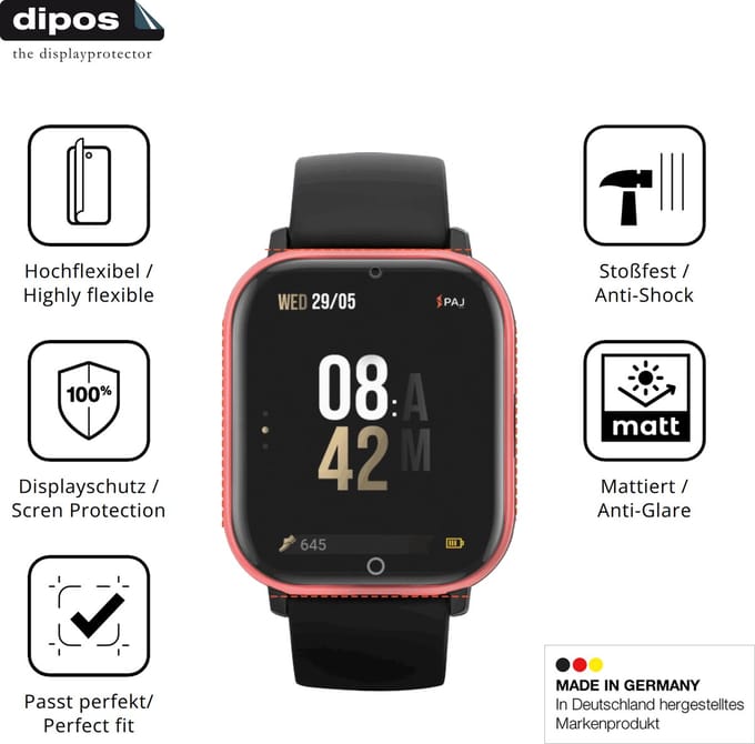 dipos FLEX – 2x Matte Screenprotector geschikt voor PAJ GPS Tracker Kids Smartwatch | Volledige Schermbescherming | Case-Friendly
