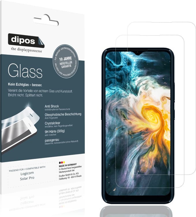 dipos – 2x Pantserfolie geschikt voor Logicom Solar Pro | 9H Screenprotector