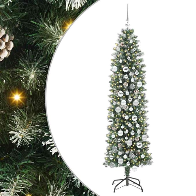 vidaXL Kunstmatige slanke kerstboom Groen en Wit 180 cm