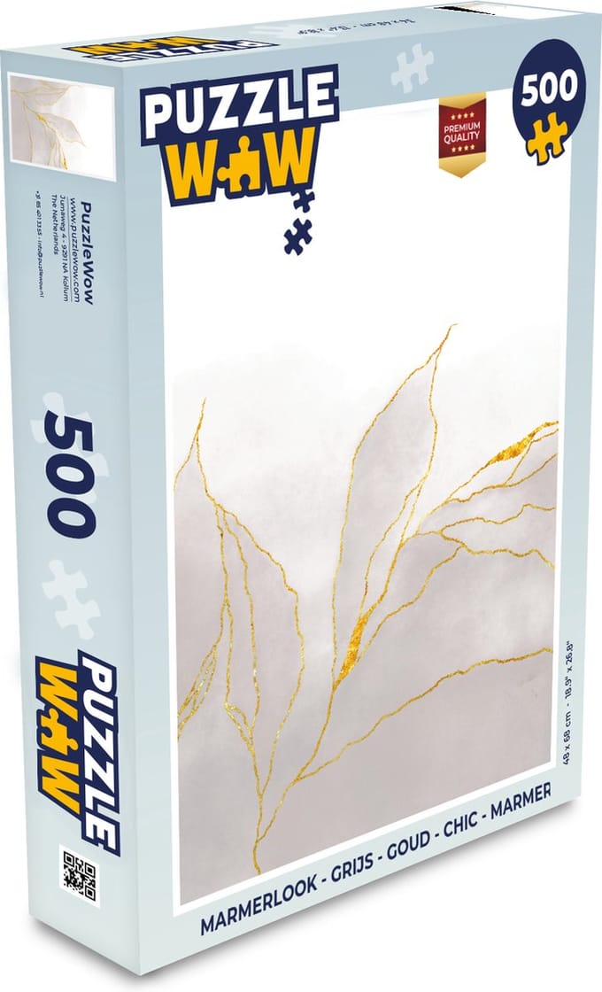 Puzzel Marmerlook - Grijs - Goud - Chic - Marmer print - Legpuzzel - Puzzel 500 stukjes