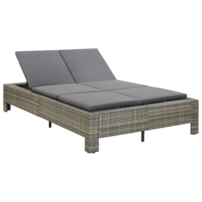 vidaXL - Ligbed - met - kussen - 2-persoons - poly - rattan - grijs