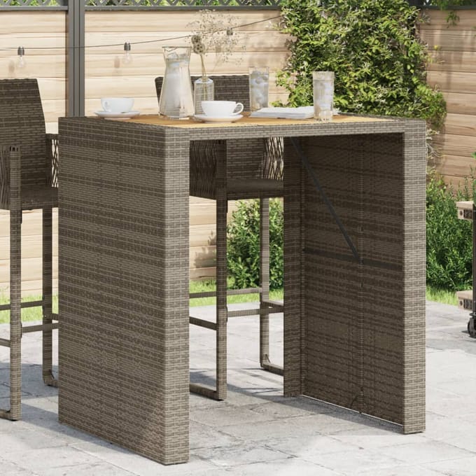 vidaXL - Tuinbartafel - acaciahouten - blad - 105x80x110 - cm - poly - rattan - grijs