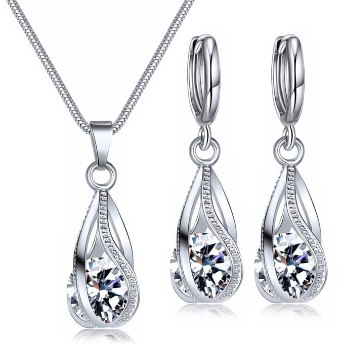 Ensemble de colliers et boucles d'oreilles simples et à la mode, en argent, pour mariages, anniversaires, fêtes gray