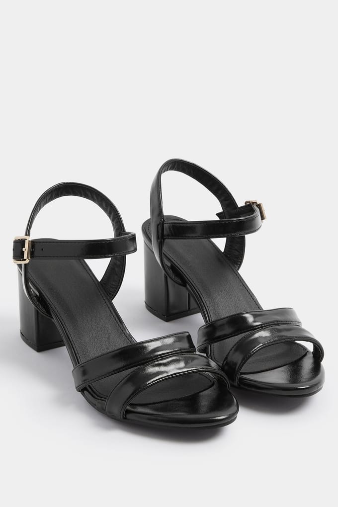 Yours Zwarte Sandalen Van Imitatieleer Met Een Middelhoge Blokhak In Brede Epasvormsize 42E