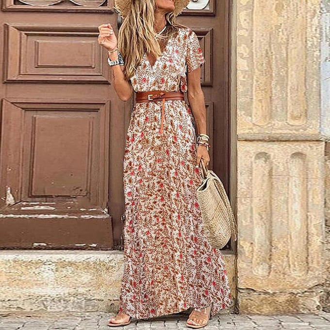 Vrouwen Zomer Mode Boho Stijl V-hals Bloemenjurk 2XL