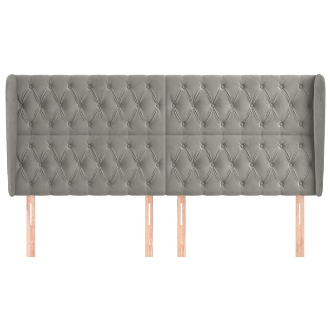 vidaXL - Hoofdbord - met - randen - 203x23x118/128 - cm - fluweel - lichtgrijs