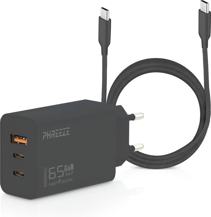 USB C Adapter 3 poorten 65W + 3 Meter USB C Kabel - Oplader - Snellader - USB C Laptop Oplader - Adapter USB C - USB C Lader – Universeel