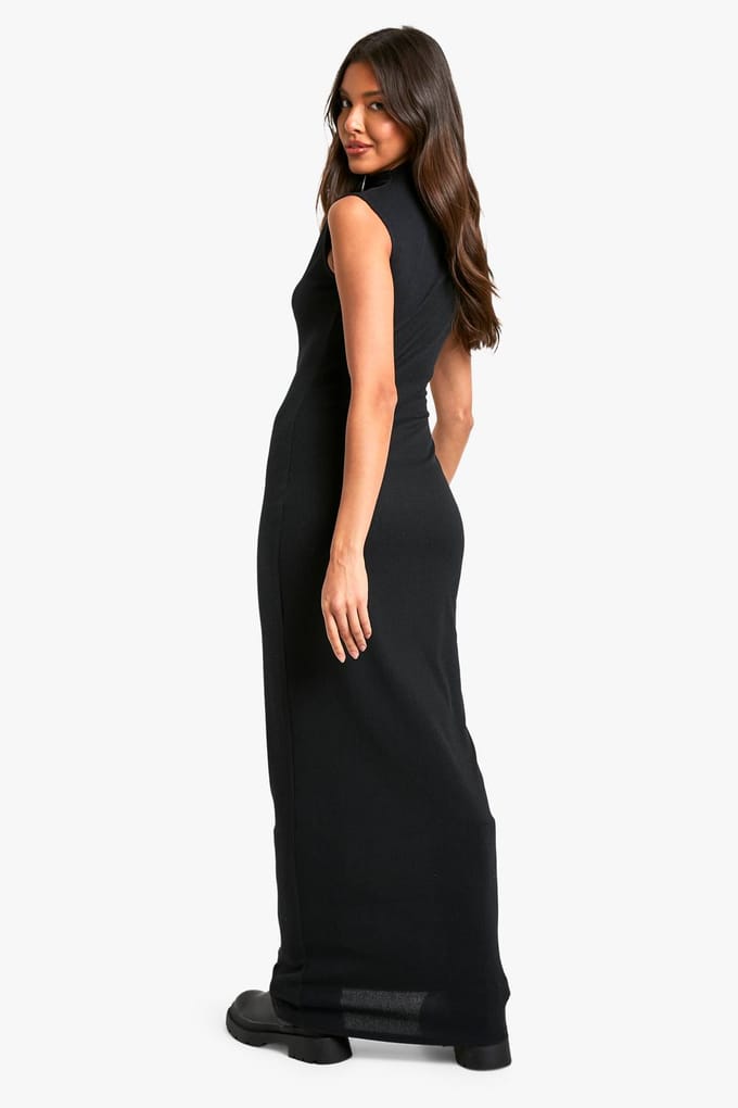 boohoo Dames Rib Column Maxi Jurk | Black | Maat: 16