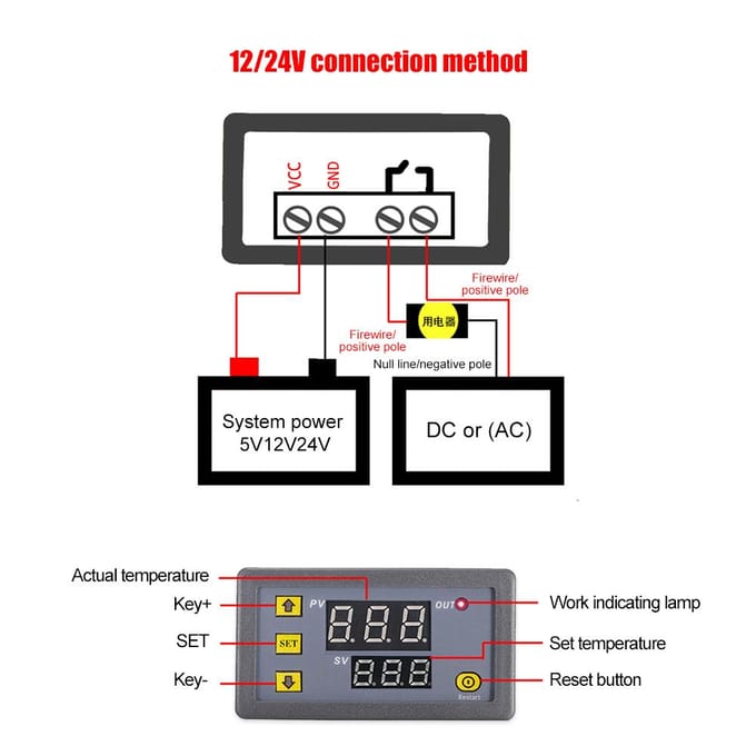3230 Temperatuurregelaar Digitaal Display Thermostaatmodule Temperatuurregelschakelaar Micro Verwarming Koeling black