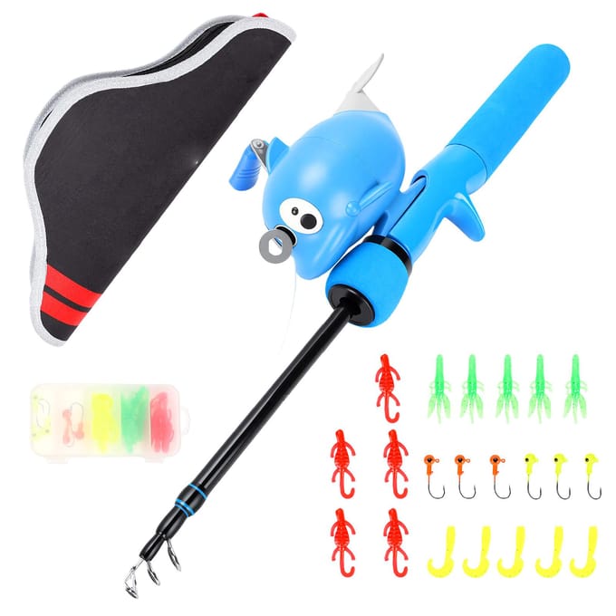 Mini Vishengel voor Kinderen: Complete 1,3-Meter Hengelset voor Kunstaasvissen blauw