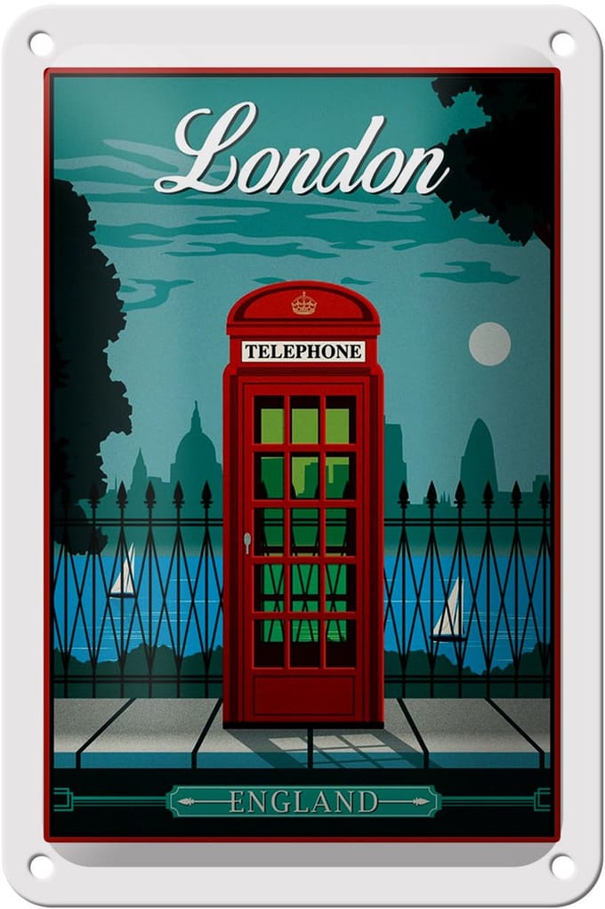 Blechschild London 12x18cm red Telephone England Telefon