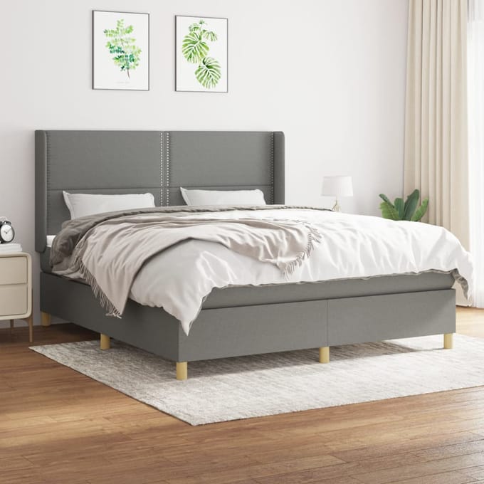 vidaXL - Boxspring - met - matras - stof - donkergrijs - 180x200 - cm
