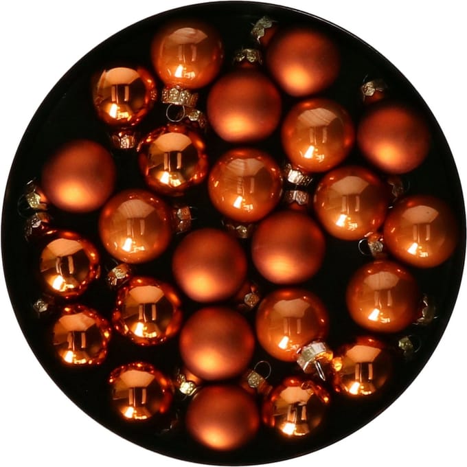 Othmar Decorations mini kerstballen - 24x st - mandarijn oranje - glas - 2,5 cm