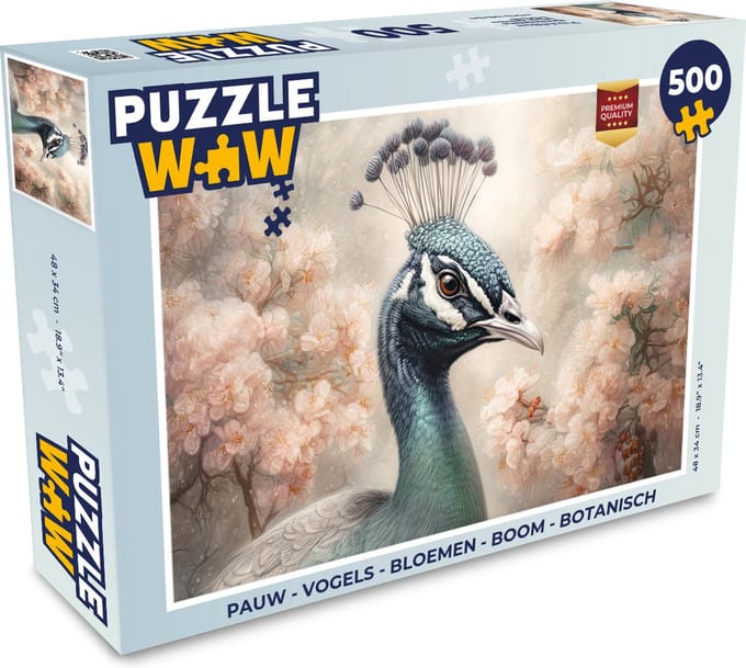 Puzzel Pauw - Vogels - Bloemen - Boom - Botanisch - Legpuzzel - Puzzel 500 stukjes
