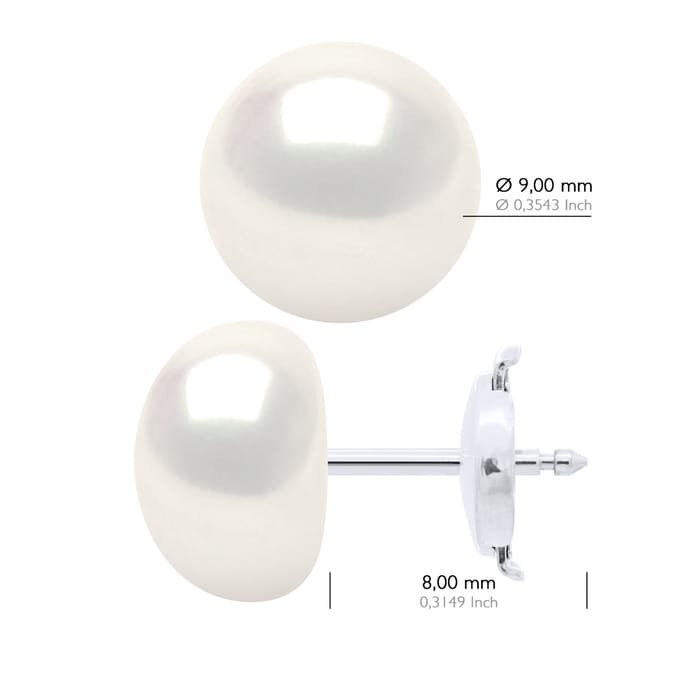 Oorbellen - Wit Goud - Echte Gekweekte Zoetwaterparels Knop 9-10 mm