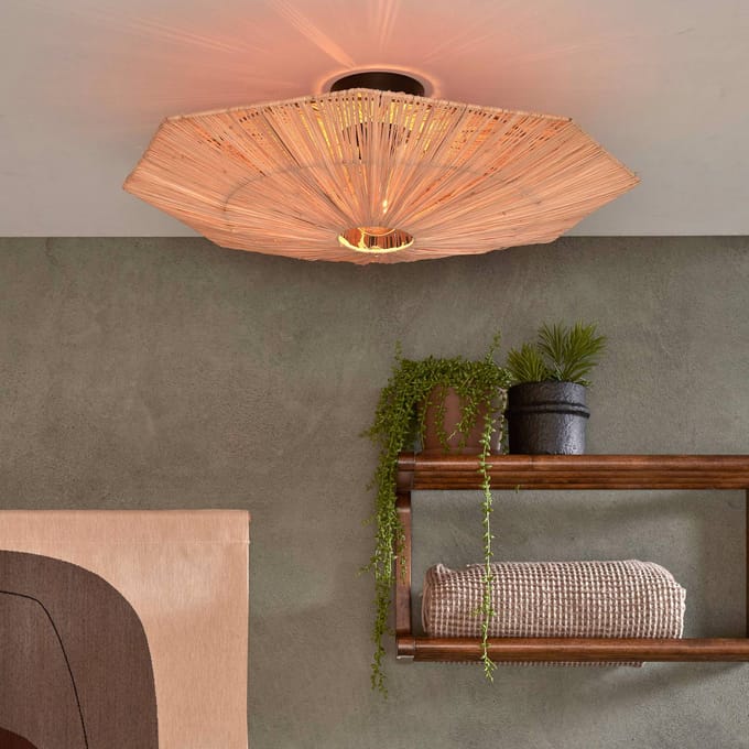 Good & Mojo GOOD &amp; MOJO plafondlamp Panama, naturel, Ø 65 cm, raffia