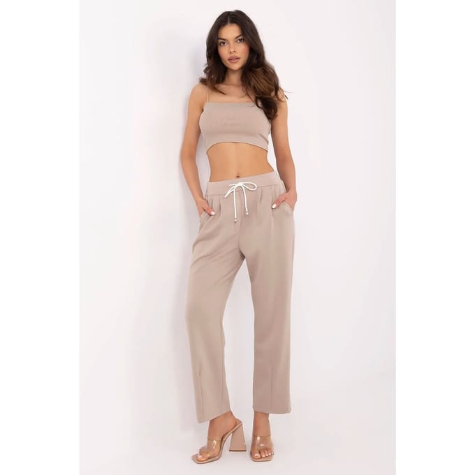 Relaxed Drawstring Pants - Camel - Camel / One Size