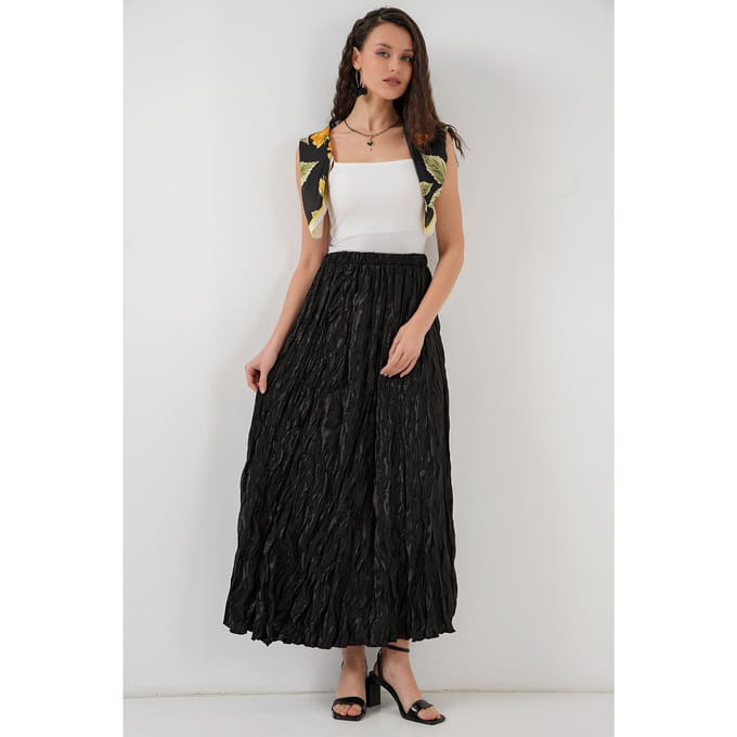 Gestructureerde Maxi Rok met Elastische Taille