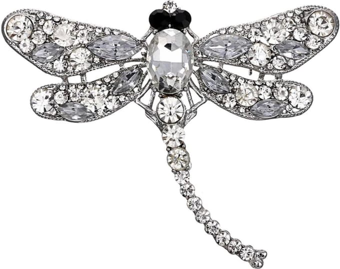 Fako Bijoux® - Broche - Libelle - XXL - 94x67mm - Zilverkleurig