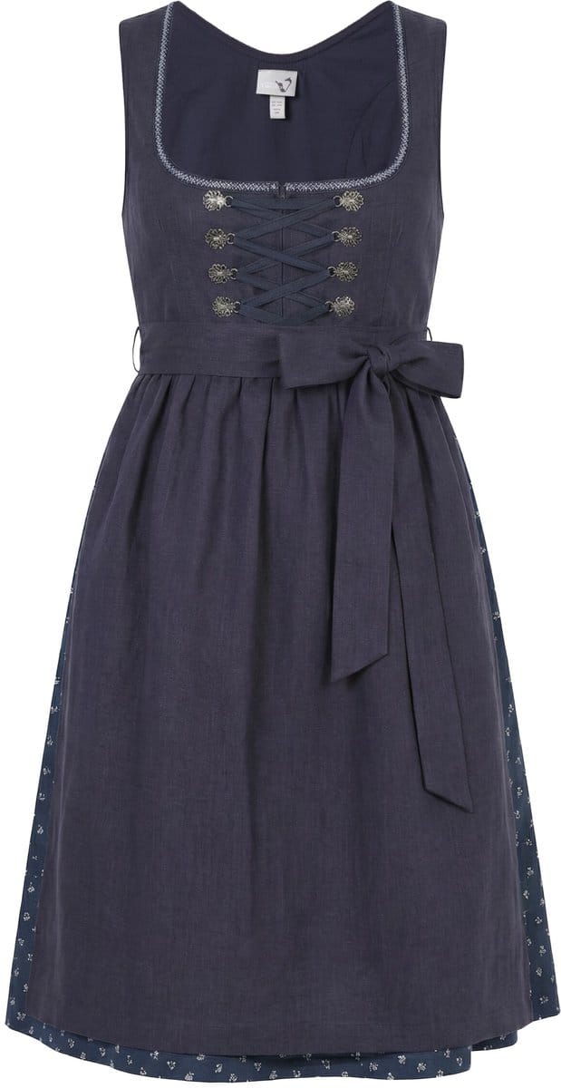 Ulla Popken - Dames - Dirndl van linnenmix bloemen carree hals vetersluiting - Donkerpaars - Maat 48