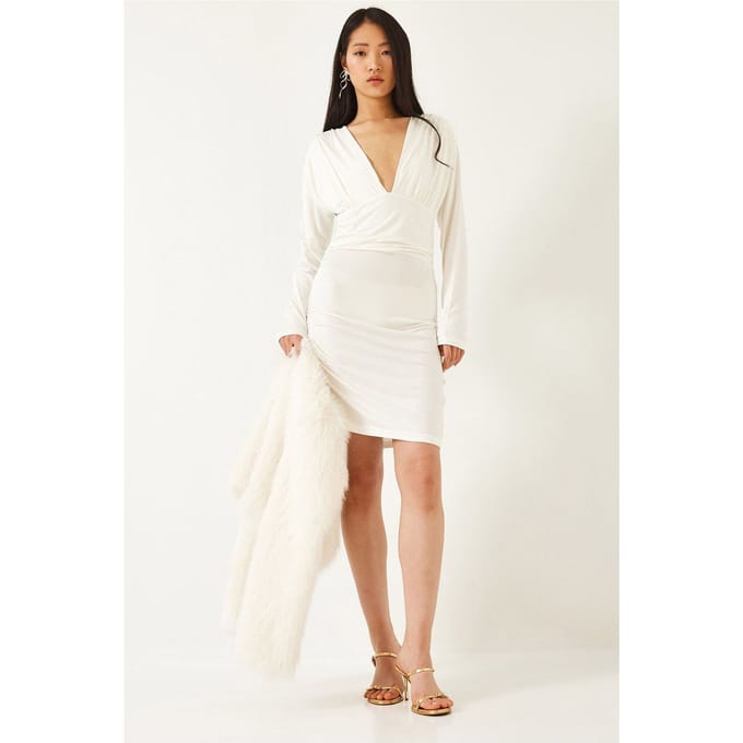 Bodycon Mini-jurk met Rimpeldetails en V-hals